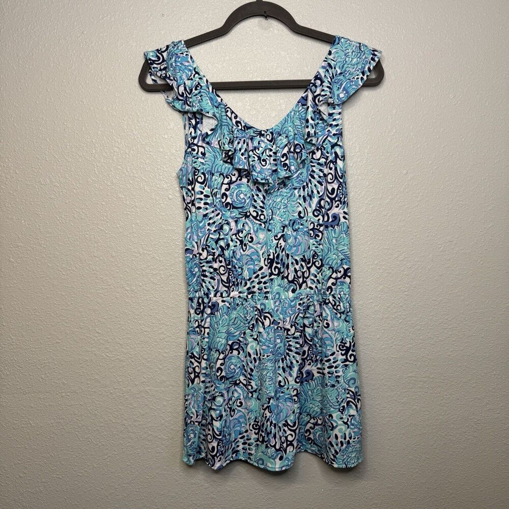 Lilly Pulitzer Alessa Romper Light Aqua Spritz Size X-Small 96% Rayon 4% Spandex